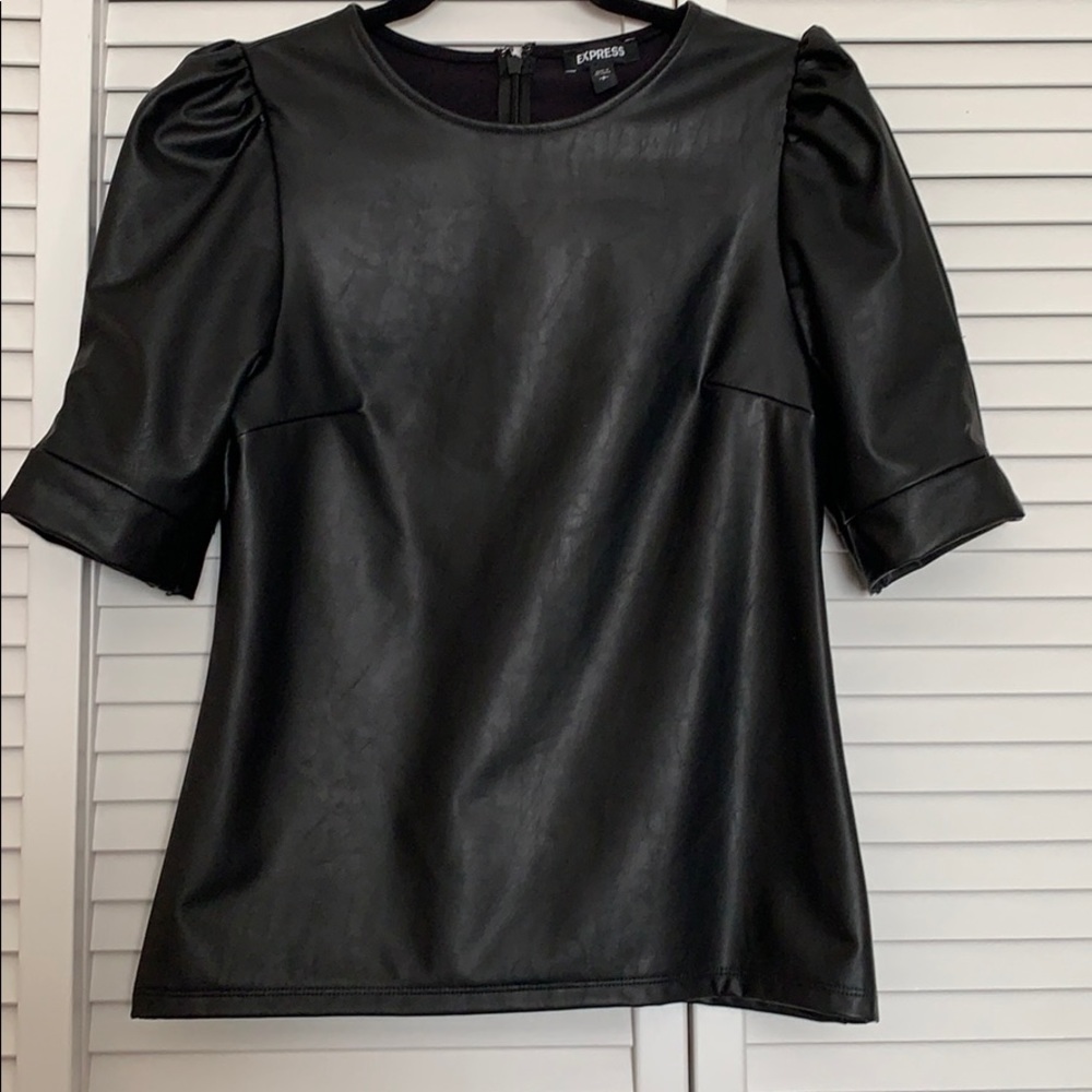 Vegan Leather Puff Sleeve Top